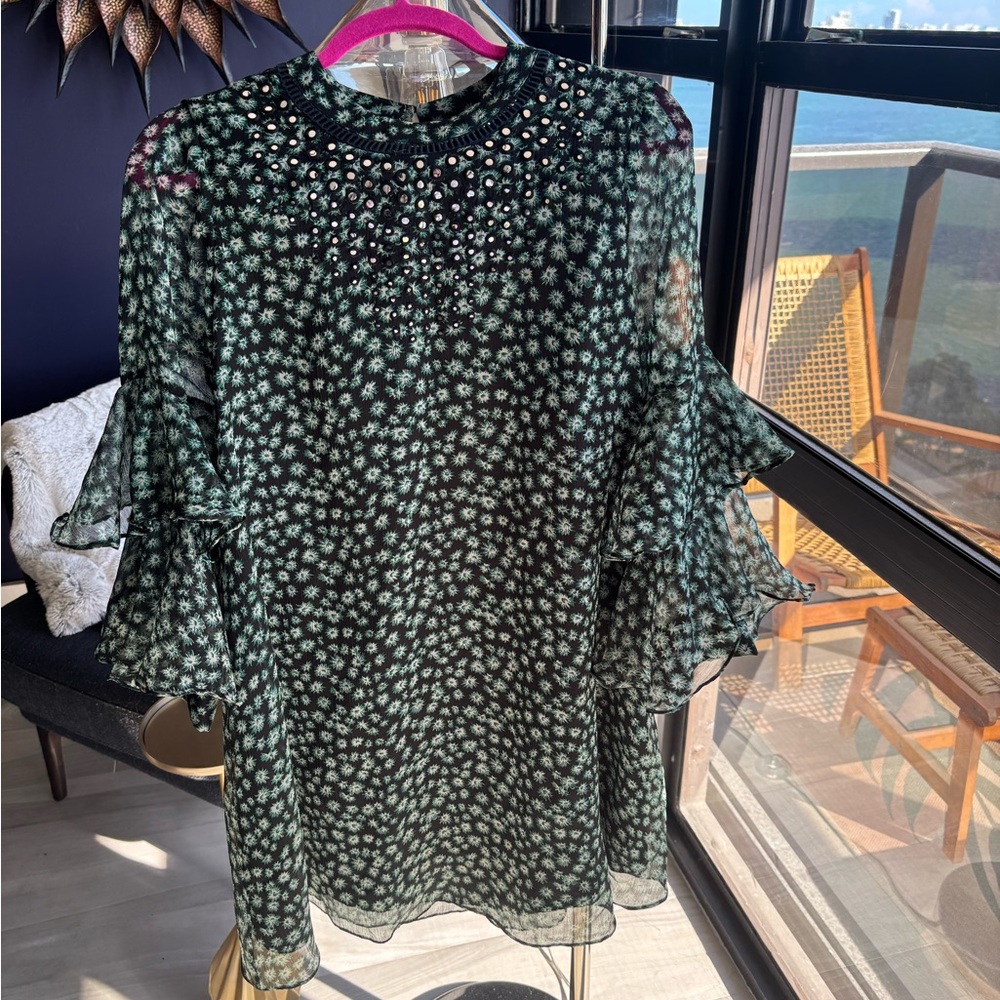 Ranna Gill Black and Green Floral Dress